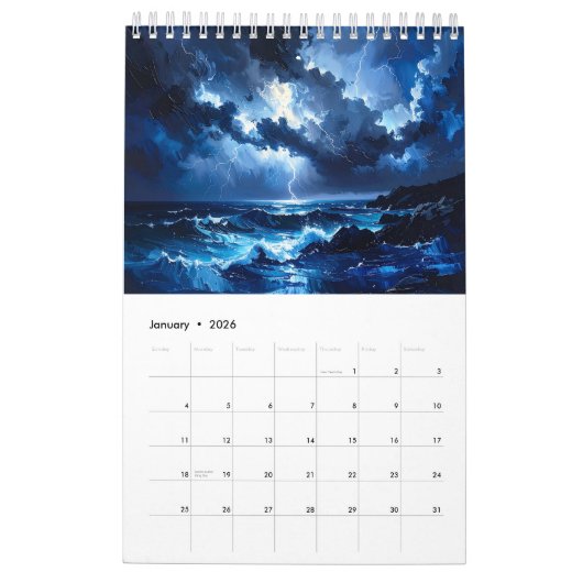 Colorful Impasto Art Calendar カレンダー (1月 2026)