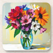 Colorful Impasto Vase of Flowers コースター (正面)