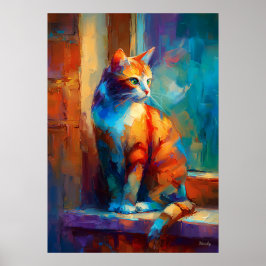 Colorful Impressionist Cat Animal Painting ポスター