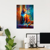 Colorful Impressionist Cat Animal Painting ポスター (ホームオフィス)