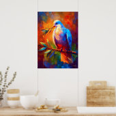 Colorful Impressionist Dove of Peace with Olive Br ポスター (キッチン)
