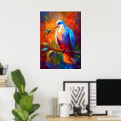 Colorful Impressionist Dove of Peace with Olive Br ポスター (ホームオフィス)