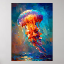 Colorful Impressionist Jellyfish Ocean Painting ポスター