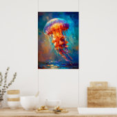 Colorful Impressionist Jellyfish Ocean Painting ポスター (キッチン)