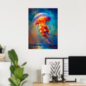 Colorful Impressionist Jellyfish Ocean Painting ポスター (ホームオフィス)