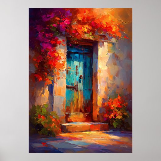 Colorful Impressionist Mediterranean Door Painting ポスター (正面)