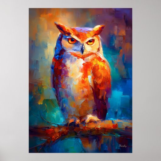 Colorful Impressionist Owl Wildlife Painting ポスター (正面)