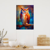 Colorful Impressionist Owl Wildlife Painting ポスター (キッチン)