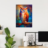 Colorful Impressionist Owl Wildlife Painting ポスター (ホームオフィス)