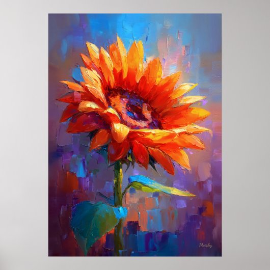 Colorful Impressionist Sunflower Flower Painting ポスター (正面)