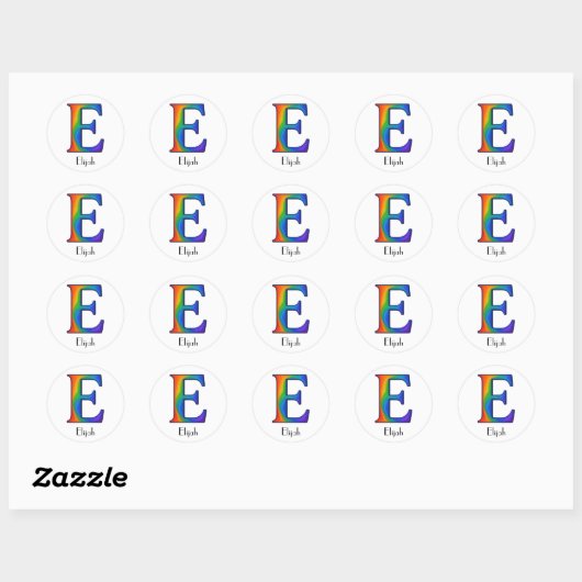 Colorful Initial Letter E Sticker ラウンドシール (シート)