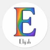 Colorful Initial Letter E Sticker ラウンドシール (正面)