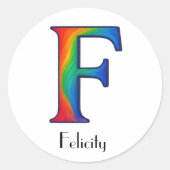 Colorful Initial Letter F Sticker ラウンドシール (正面)