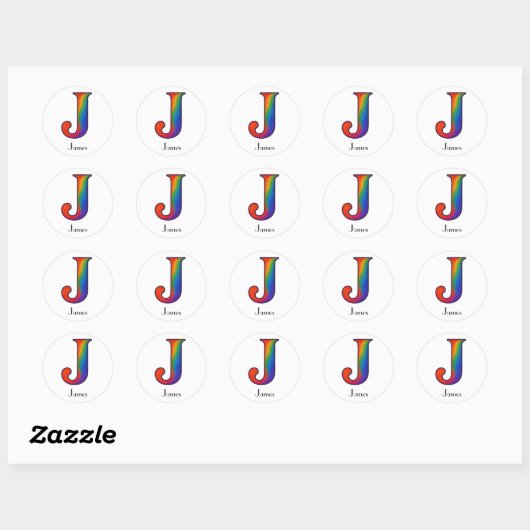 Colorful Initial Letter J Sticker ラウンドシール (シート)
