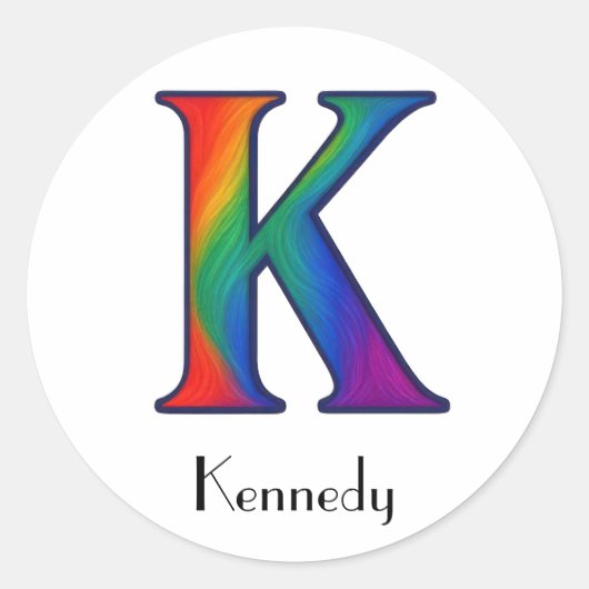 Colorful Initial Letter K Sticker ラウンドシール (正面)