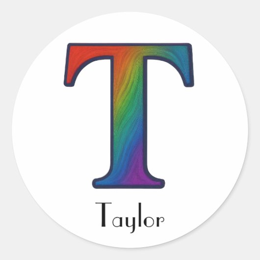 Colorful Initial Letter T Sticker ラウンドシール (正面)