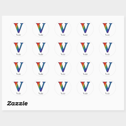 Colorful Initial Letter V Sticker ラウンドシール (シート)
