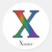 Colorful Initial Letter X Sticker ラウンドシール (正面)