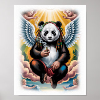 Colorful Jamaican Panda with Angels on a White ポスター
