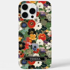 Colorful Japanese Floral Pattern Monogrammed iPhone 16 Pro Maxケース