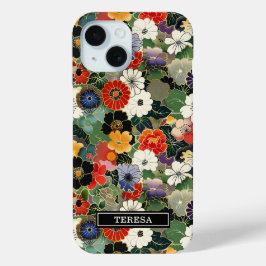 Colorful Japanese Floral Pattern Monogrammed iPhone 15ケース