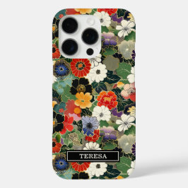 Colorful Japanese Floral Pattern Monogrammed iPhone 16 Proケース