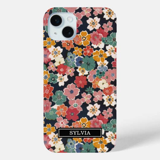 Colorful Japanese Floral Print Monogrammed Case-Mate iPhoneケース (裏面)