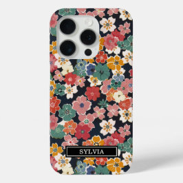 Colorful Japanese Floral Print Monogrammed iPhone 15 Proケース