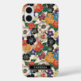 Colorful Japanese Flowers Monogrammed iPhone 16 Plusケース