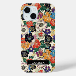 Colorful Japanese Flowers Monogrammed iPhone 15ケース