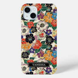 Colorful Japanese Flowers Monogrammed iPhone 15 Miniケース