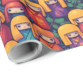 Colorful Japanese Kokeshi Dolls Pattern ラッピングペーパー (ロールコーナー)