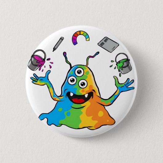 Colorful Jelly Alien Juggling Cute Whimsical Monst 缶バッジ (正面)