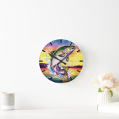 Colorful Jumping Rainbow Trout Clock ラウンド壁時計 (ホーム)