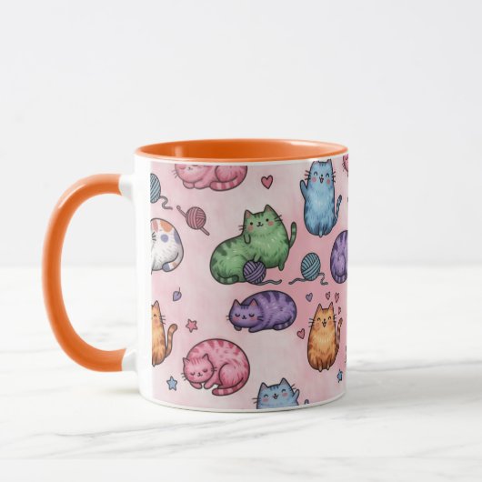 Colorful Kawaii Chubby Cats Pattern マグカップ (左)