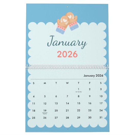 Colorful Kawaii Seasons Each Month カレンダー (1月 2026)