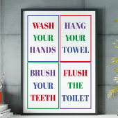 Colorful Kid's Bathroom Wall Poster ポスター