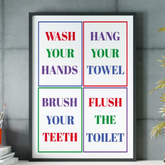 Colorful Kid's Bathroom Wall Poster ポスター