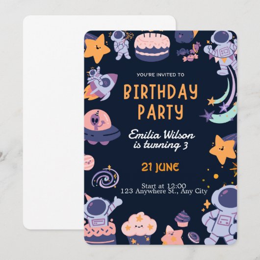 Colorful Kids Birthday Party Design – Fun  招待状 (正面/裏面)