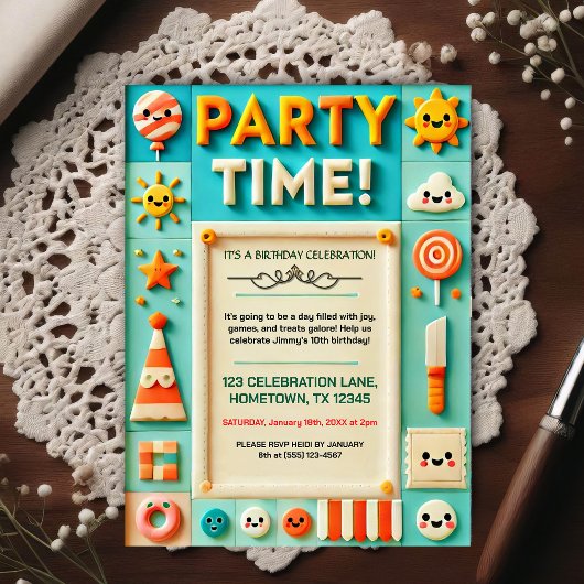 Colorful Kids Birthday Party Invitation ポストカード