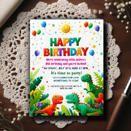Colorful Kids Dinosaur Birthday Party ポストカード