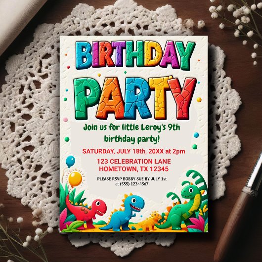 Colorful Kid's Dinosaur Birthday Party  ポストカード