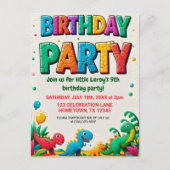 Colorful Kid's Dinosaur Birthday Party  ポストカード (正面)