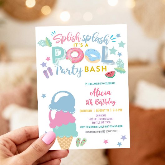 Colorful Kids Pool Party Invitation 招待状
