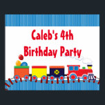 Colorful Kids Train Birthday Party Banner ポスター<br><div class="desc">Colorful Kids Train Birthday Party Banner. Customize with any text. Matching items are available.</div>