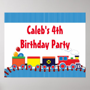 Colorful Kids Train Birthday Party Banner ポスター