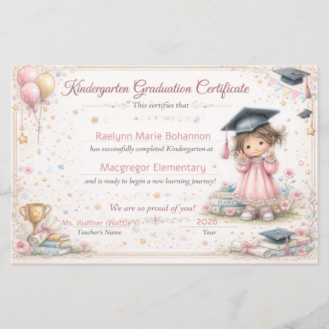 Colorful Kindergarten Graduation Certificate  (正面)