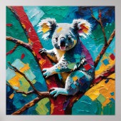 Colorful Koala on Tree – Modern Impasto  ポスター (正面)