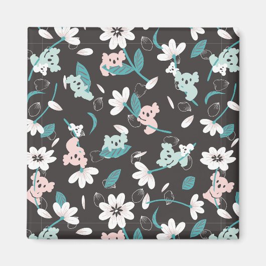 Colorful Koala Pattern Cute Animal and Floral マグネット (正面)
