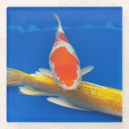 Colorful Koi in Blue Pool ガラスコースター